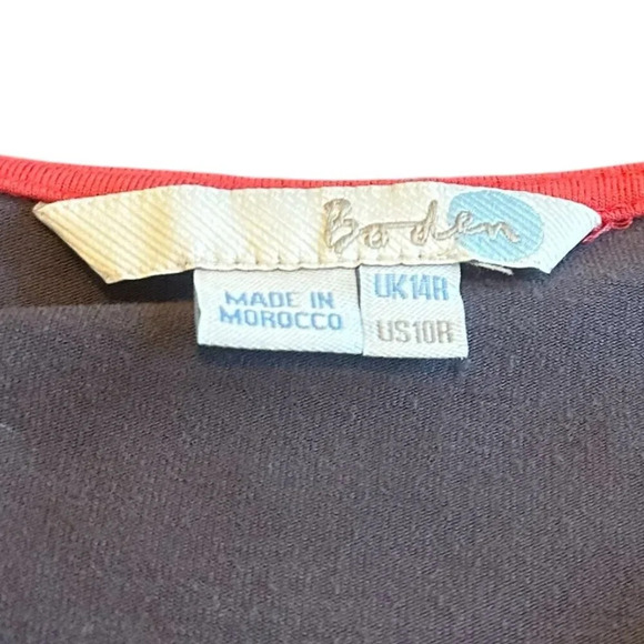 Boden Gathered Band Jersey Stretch Dress Grey Fun Print V-Neck Size 10R Women's - Picture 10 of 11